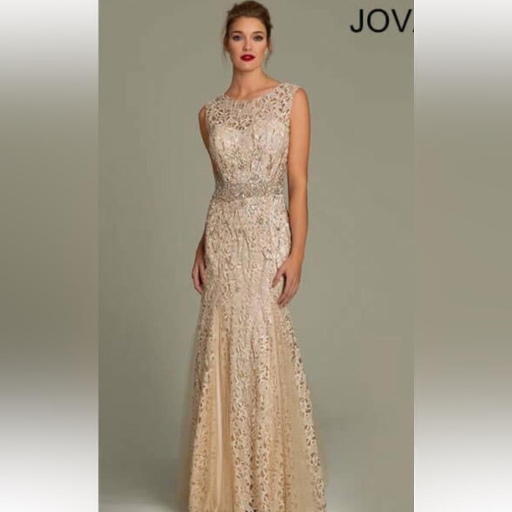 Jovani Luxurious Champagne Sleeveless Mermaid Gown Size 14